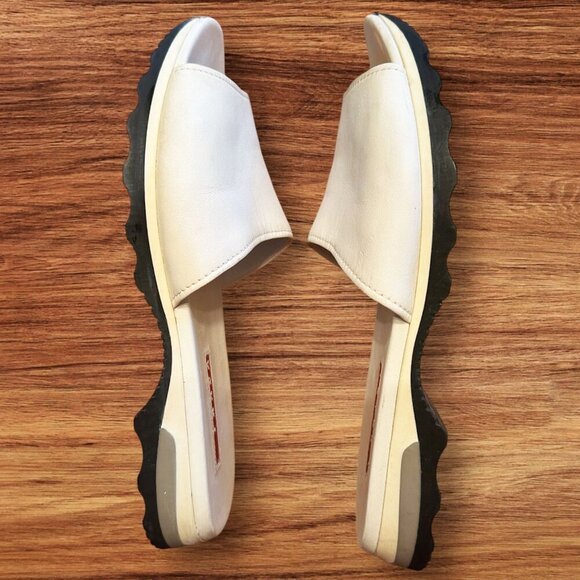 White Black Leather Prada Slides Flat Sandals Flip Flops Size EU 36.5 US 6.5 - Picture 3 of 9